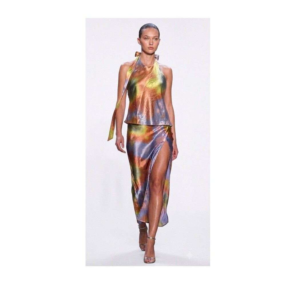 Silence Noise Watercolor Satin Halter Solis 3 Pieces 2 Tops Sz SM,Med Skirt Med
